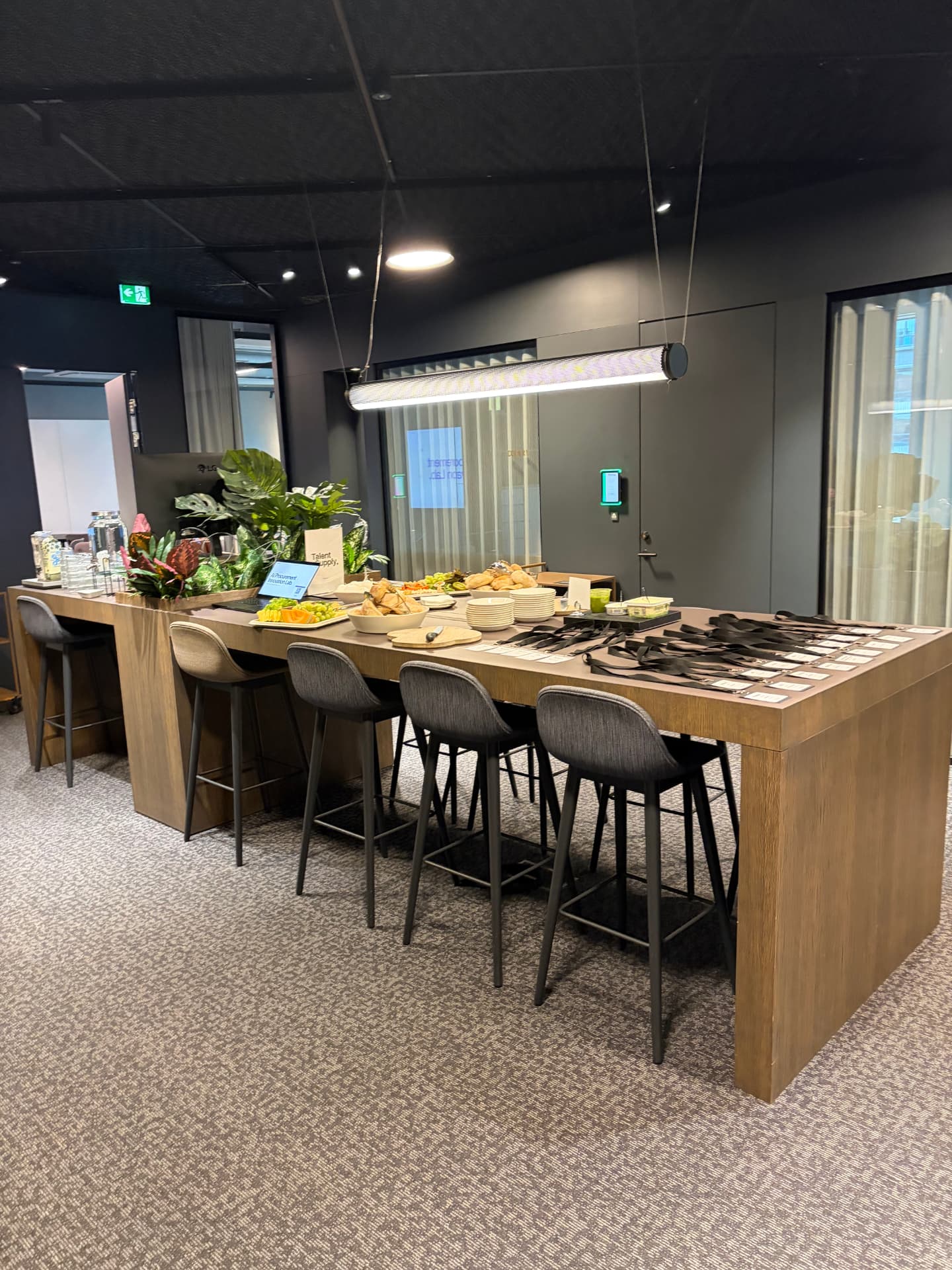 Breakfast buffet and registration table